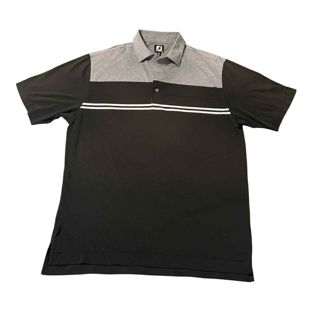 FootJoy Polo Shirt Mens Large Black Gray Striped‎ Golf Performance Lightweight